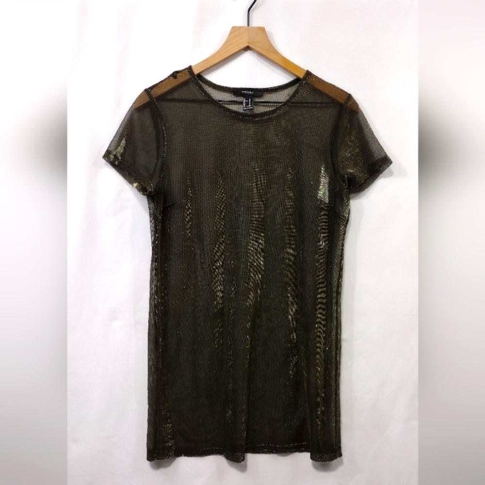 Forever 21 Metallic Mesh Top Women's M Black Boho Retro 90s Y2K Grunge